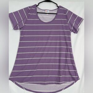LuLaRoe Purple and White Striped Short Sleeve Tee
